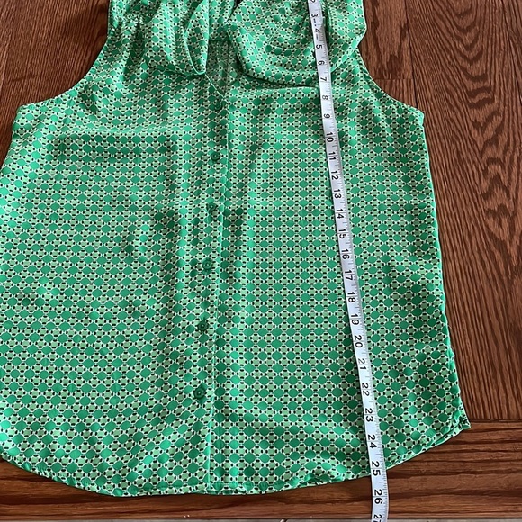 Jones & Co NW women’s button up tie neck blouse sleeveless geometric green Small - Picture 10 of 14